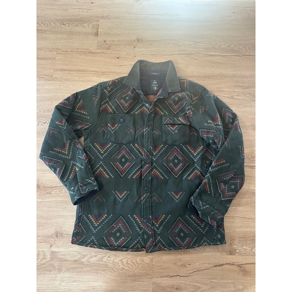Roark Manawa Tapu Fleece Shacket Mens Large Olive Green Geometric Tribal Pattern